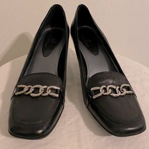 Cole Haan Black Leather Heels w/ Silver Chain